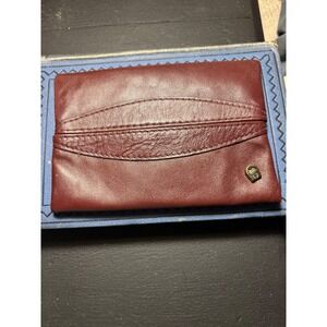 Etienne Aigner Burgundy Leather Tissue Holder Case Purse Pack Brass Logo Vintage